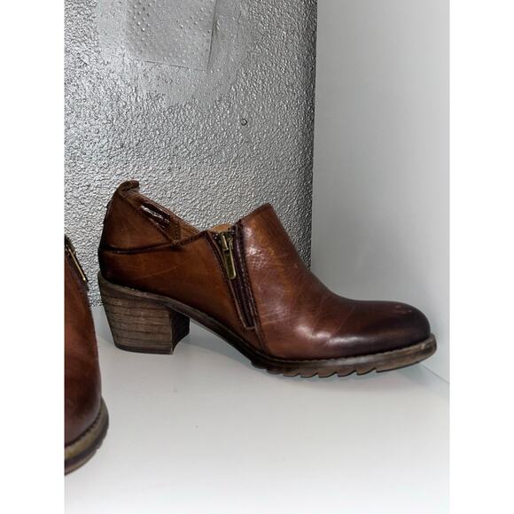 Pikolinos Baqueira Cognac Leather Ankle Booties 36 5.5–6 Stacked Heel Zip Casual - Picture 3 of 11